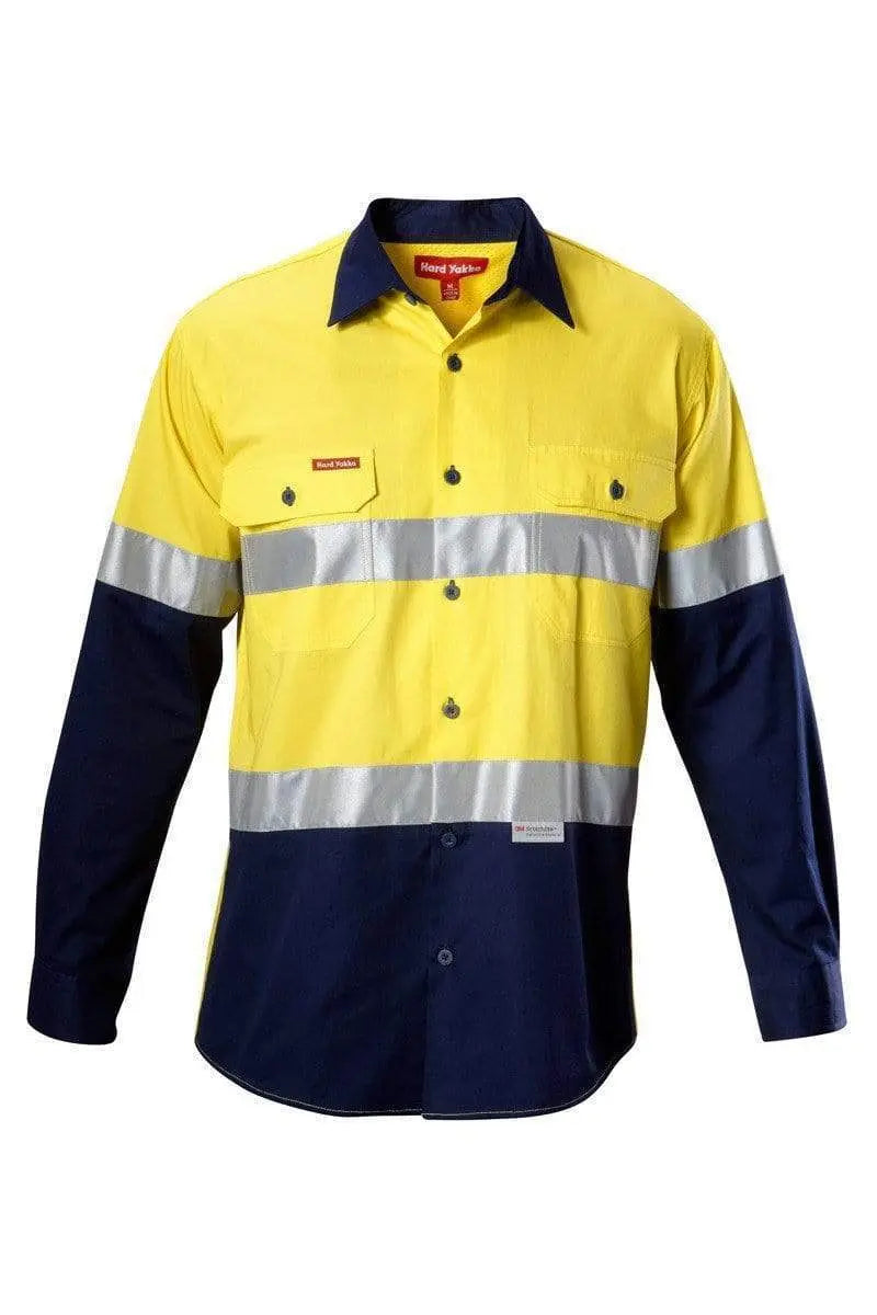 Hard Yakka Two Toned Reflective Vented Hi Vis Shirt Y07978 Work Wear Hard Yakka Yellow/Navy S